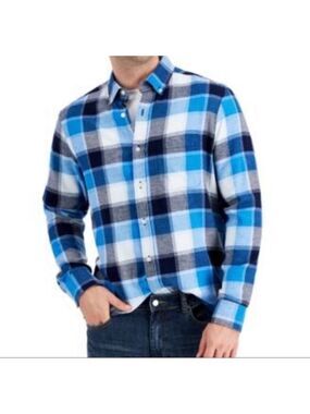 Club Room Mens Blue White Plaid Button Down Shirt XL